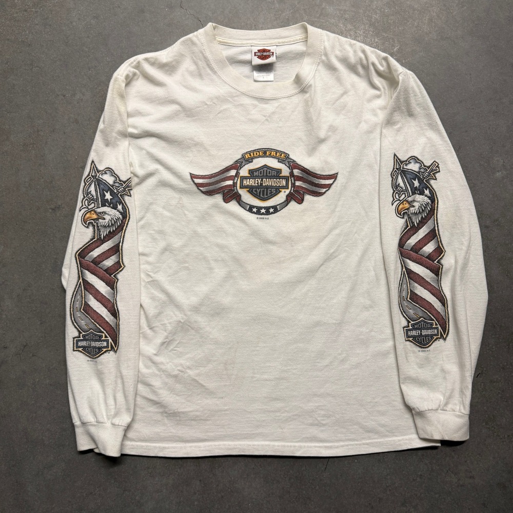Harley-Davidson Aces & Eights Mason Ohio Long Sleeve Shirt White Mens L 2008